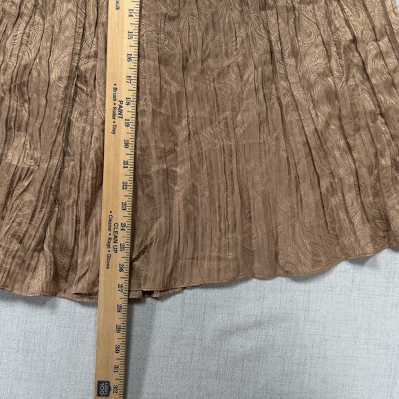 Vintage Seta Brown Pleated Silk Midi Skirt Crinkle Textured Elastic Waist Size M - Picture 5 of 7